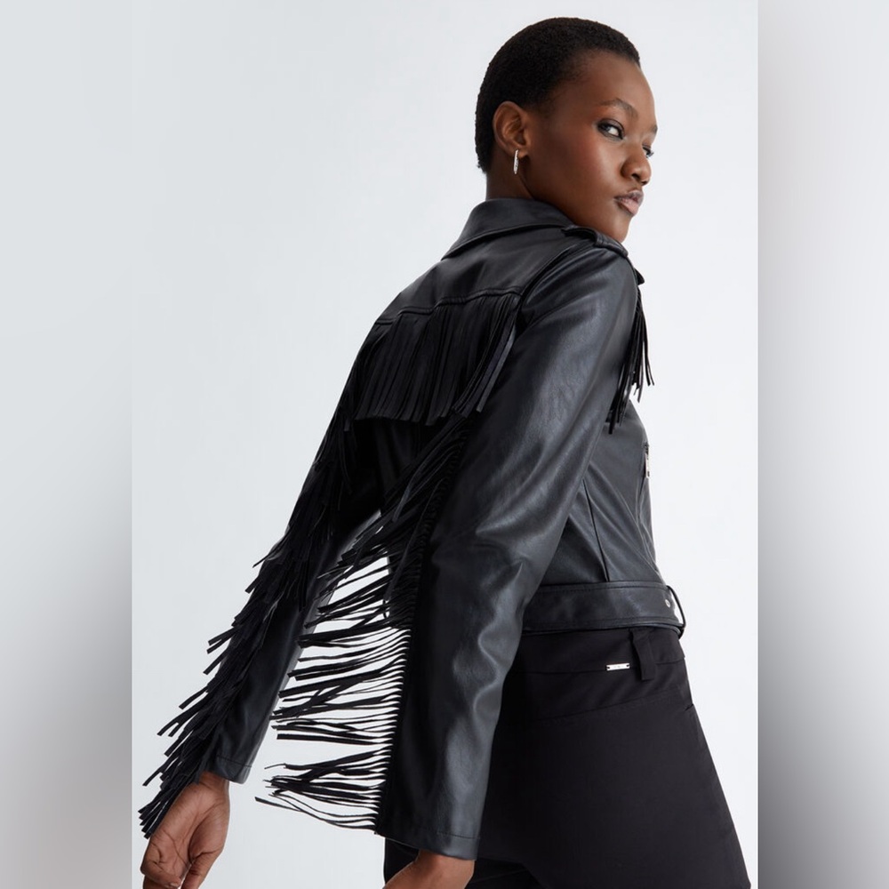 Vegan Leather Jacket with Western Fringe